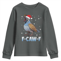 Funny F Caw F Quail Christmas Youth Sweatshirt Cartoon Quail Bird Santa Hat Poultry Humor - Wonder Print Shop