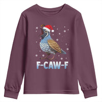 Funny F Caw F Quail Christmas Youth Sweatshirt Cartoon Quail Bird Santa Hat Poultry Humor - Wonder Print Shop