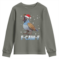 Funny F Caw F Quail Christmas Youth Sweatshirt Cartoon Quail Bird Santa Hat Poultry Humor - Wonder Print Shop