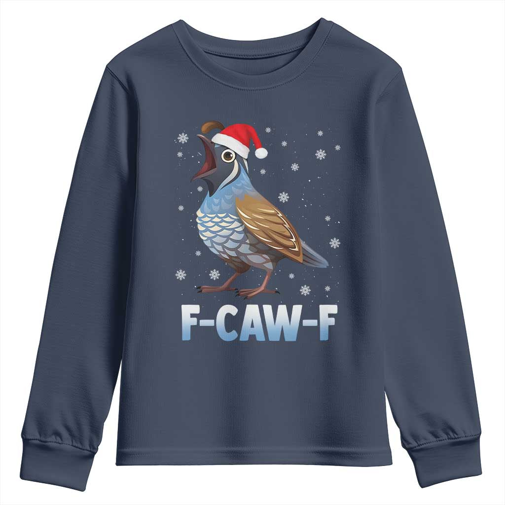 Funny F Caw F Quail Christmas Youth Sweatshirt Cartoon Quail Bird Santa Hat Poultry Humor - Wonder Print Shop