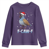 Funny F Caw F Quail Christmas Youth Sweatshirt Cartoon Quail Bird Santa Hat Poultry Humor - Wonder Print Shop