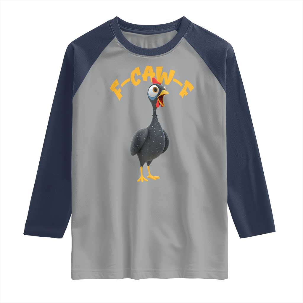Funny F Caw F Guinea Fowl Raglan Shirt Cartoon Guinea Bird Poultry Humor - Wonder Print Shop