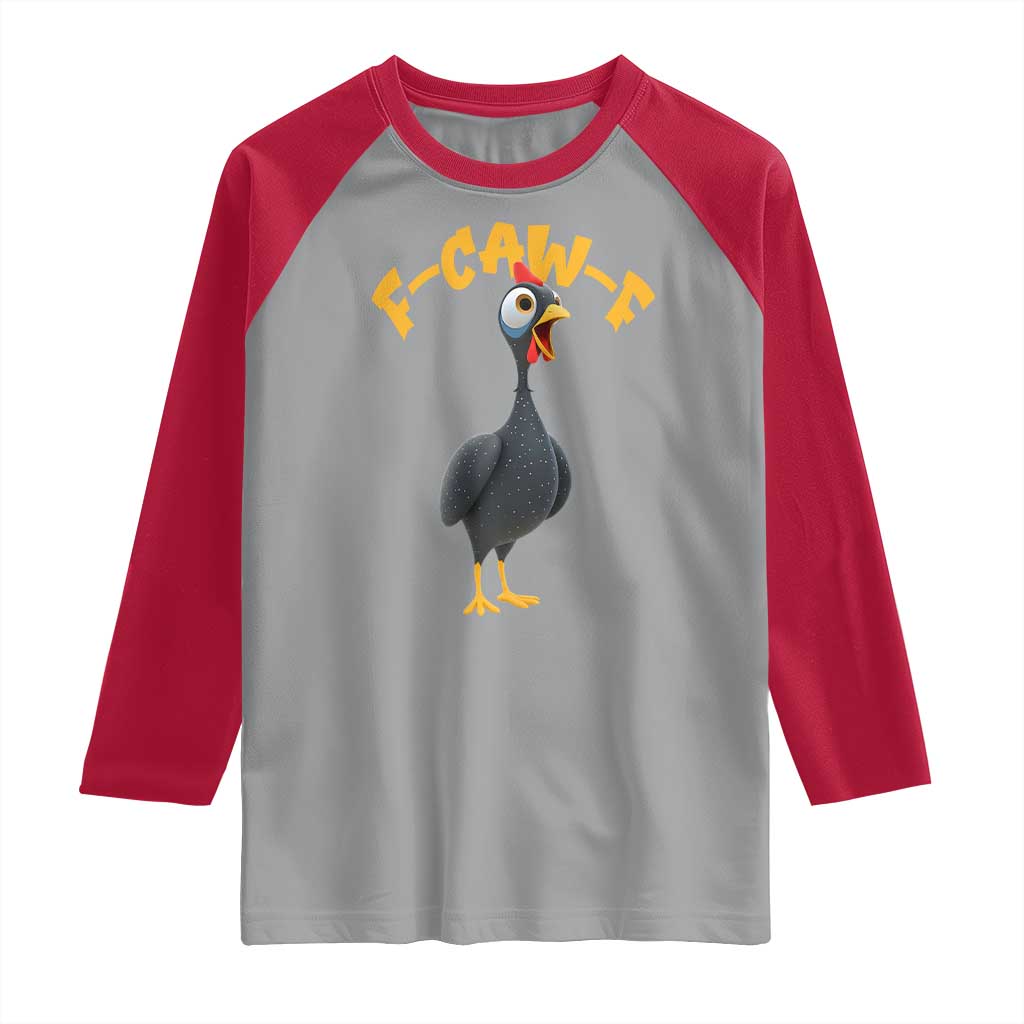 Funny F Caw F Guinea Fowl Raglan Shirt Cartoon Guinea Bird Poultry Humor - Wonder Print Shop