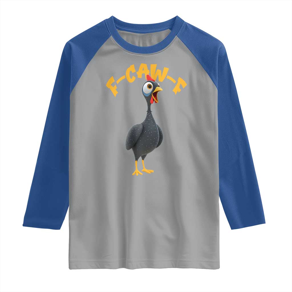Funny F Caw F Guinea Fowl Raglan Shirt Cartoon Guinea Bird Poultry Humor - Wonder Print Shop