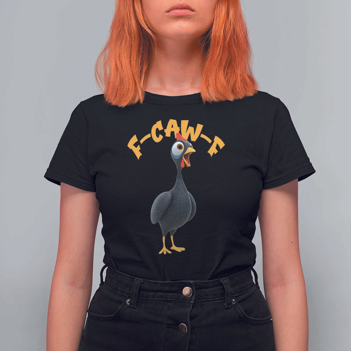 Funny F Caw F Guinea Fowl T Shirt For Women Cartoon Guinea Bird Poultry Humor - Wonder Print Shop
