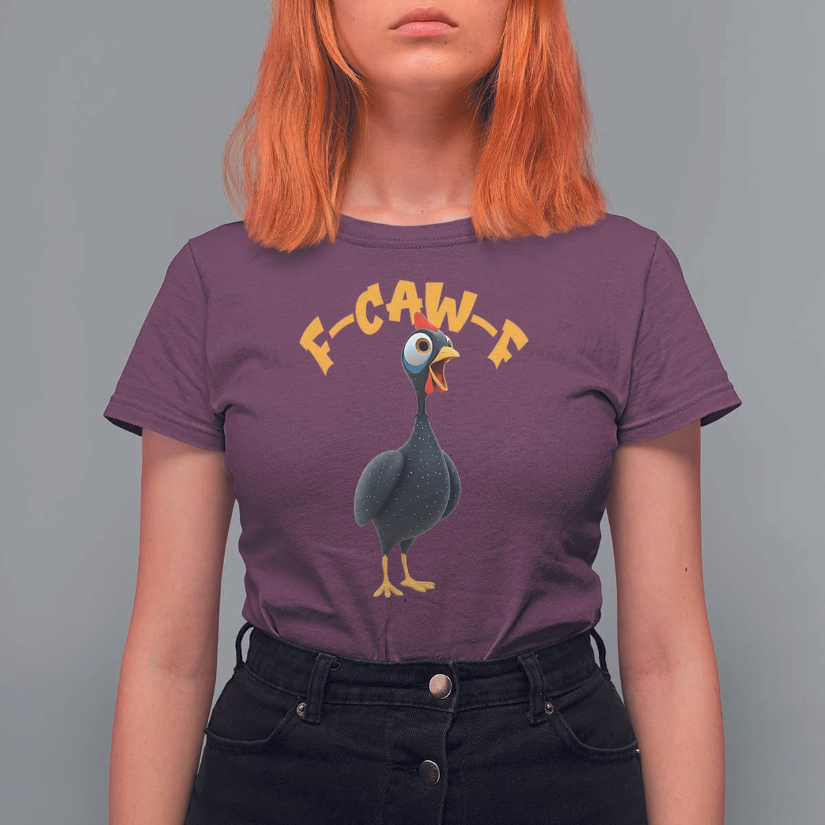 Funny F Caw F Guinea Fowl T Shirt For Women Cartoon Guinea Bird Poultry Humor - Wonder Print Shop