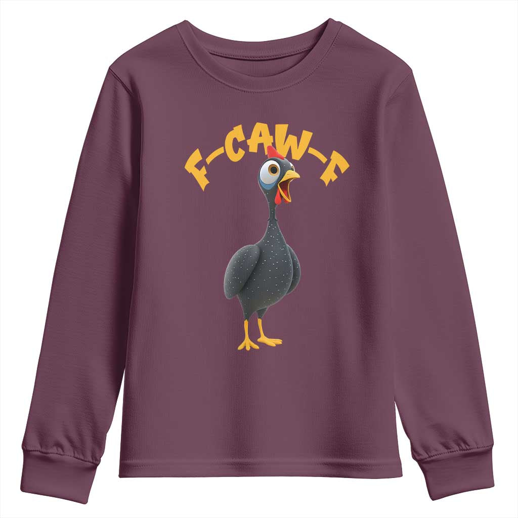 Funny F Caw F Guinea Fowl Youth Sweatshirt Cartoon Guinea Bird Poultry Humor - Wonder Print Shop