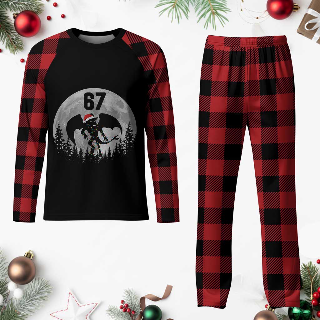 Funny Jersey Devil 67 Christmas Santa Hat Moon Night Stroll Plaid Pajama Set - Wonder Print Shop