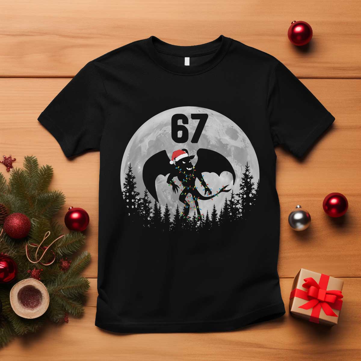 Funny Jersey Devil 67 Christmas Santa Hat Moon Night Stroll T Shirt - Wonder Print Shop