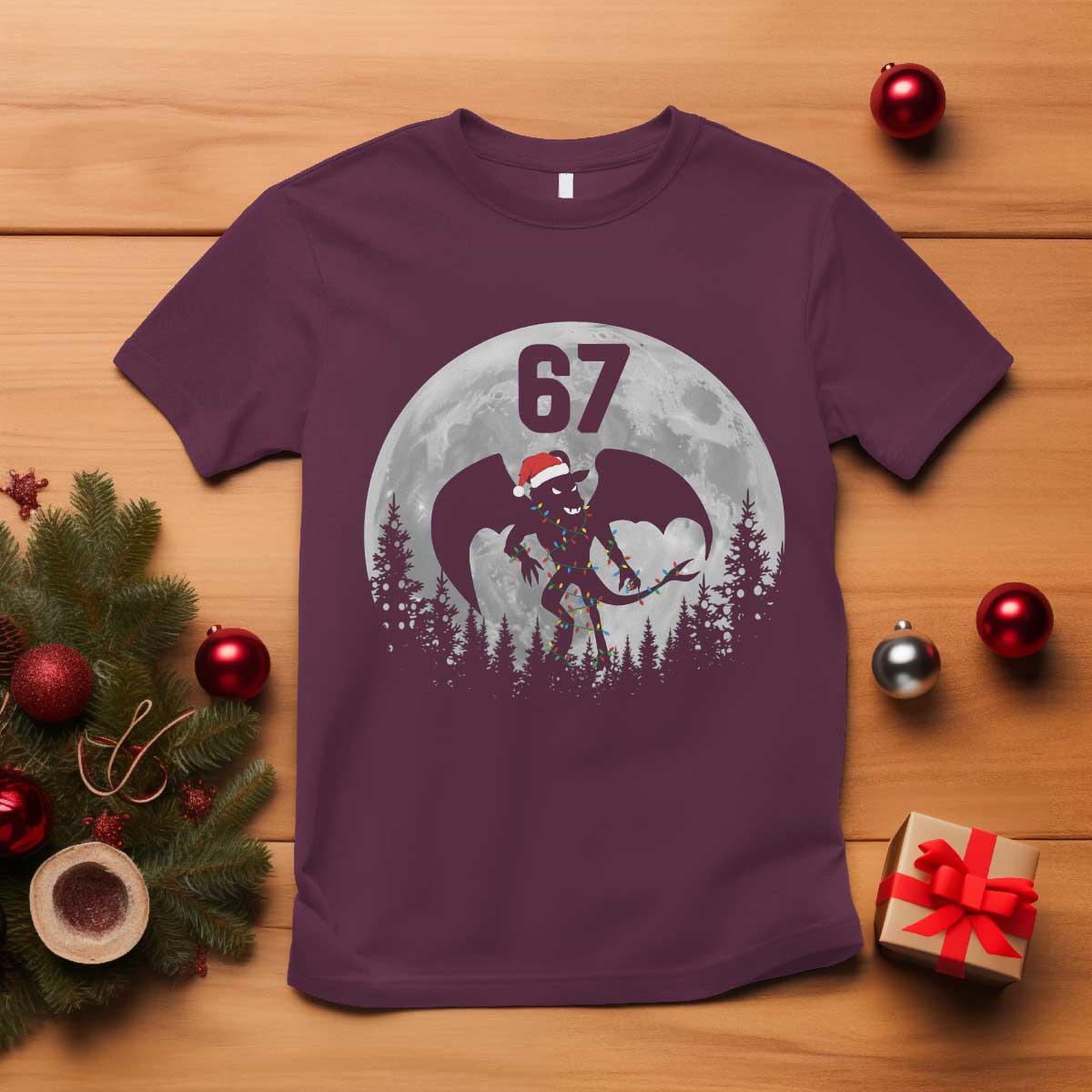 Funny Jersey Devil 67 Christmas Santa Hat Moon Night Stroll T Shirt - Wonder Print Shop