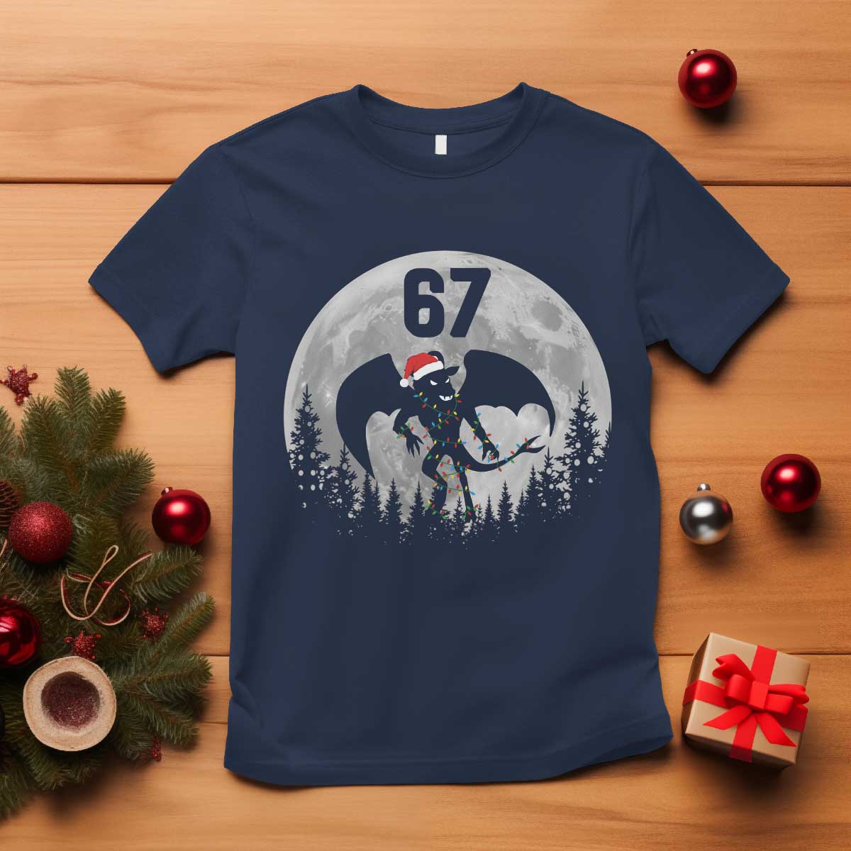 Funny Jersey Devil 67 Christmas Santa Hat Moon Night Stroll T Shirt - Wonder Print Shop