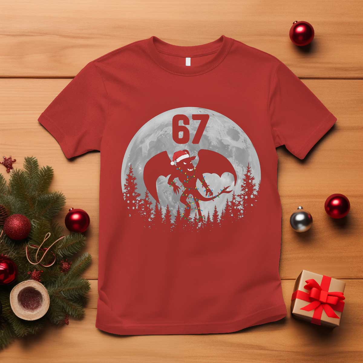 Funny Jersey Devil 67 Christmas Santa Hat Moon Night Stroll T Shirt - Wonder Print Shop