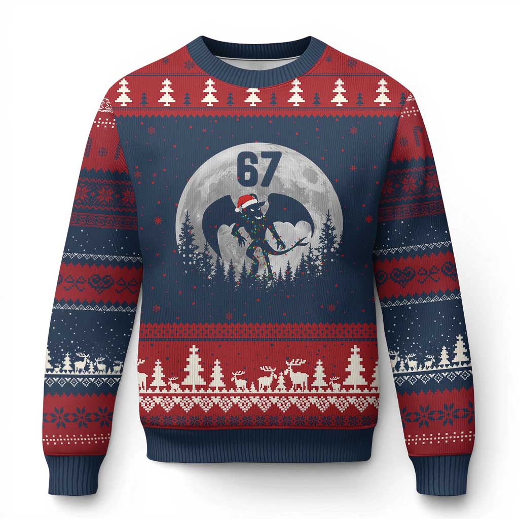 Funny Jersey Devil 67 Christmas Santa Hat Moon Night Stroll Ugly Christmas Sweater - Wonder Print Shop
