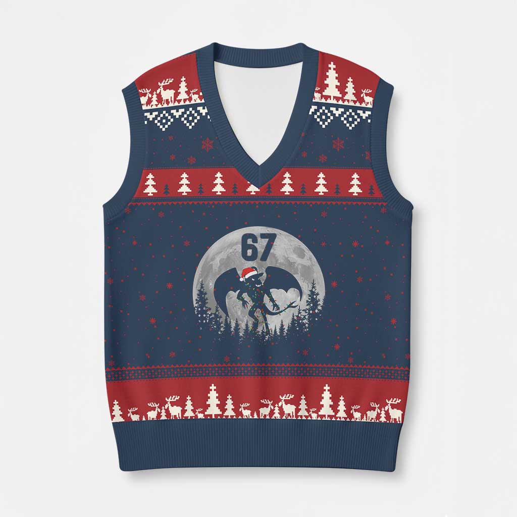 Funny Jersey Devil 67 Christmas Santa Hat Moon Night Stroll V-Neck Knit Sweater Vest - Wonder Print Shop