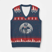 Funny Jersey Devil 67 Christmas Santa Hat Moon Night Stroll V-Neck Knit Sweater Vest - Wonder Print Shop