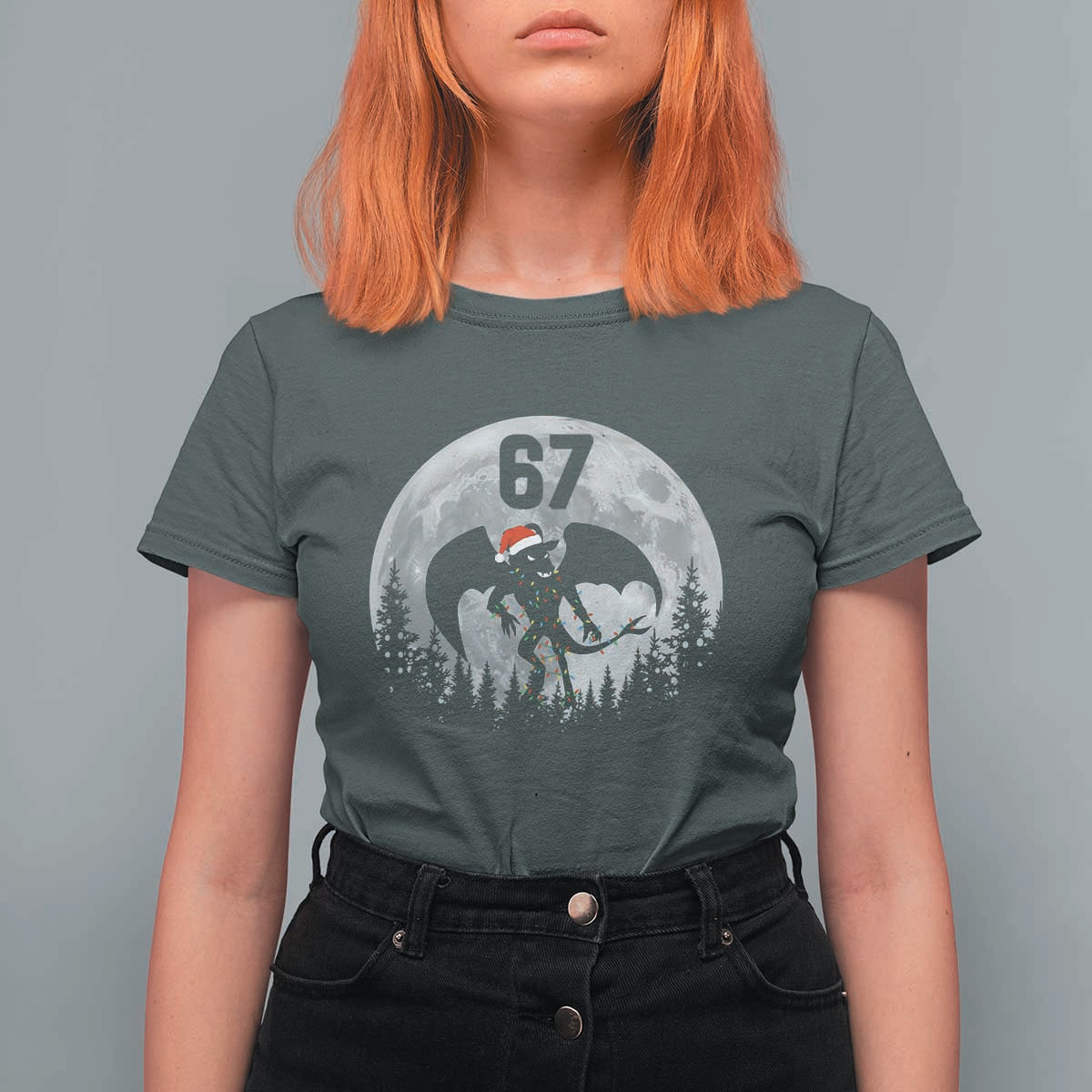 Funny Jersey Devil 67 Christmas Santa Hat Moon Night Stroll T Shirt For Women - Wonder Print Shop