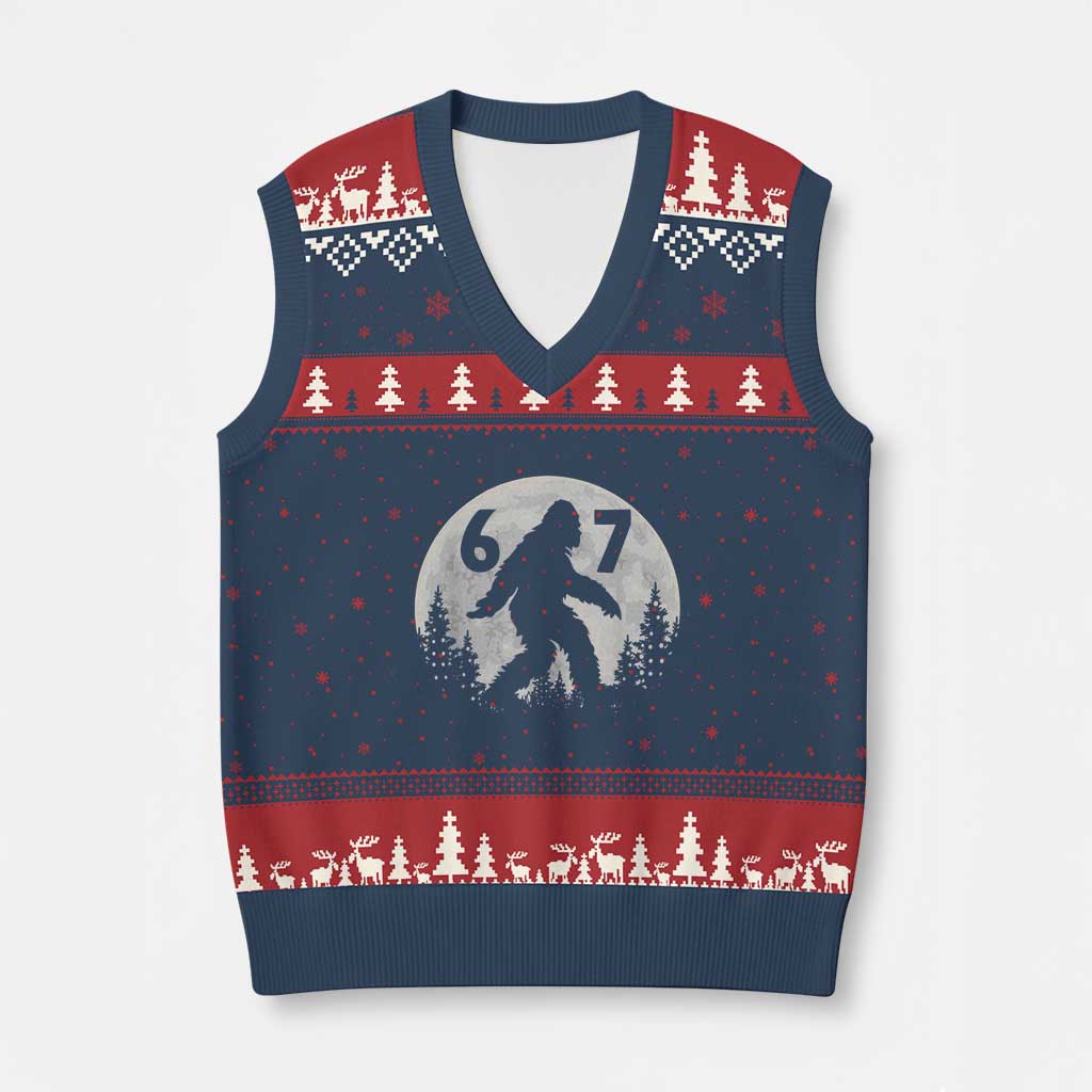 Funny Bigfoot 67 Night Stroll Moon Sasquatch V-Neck Knit Sweater Vest - Wonder Print Shop