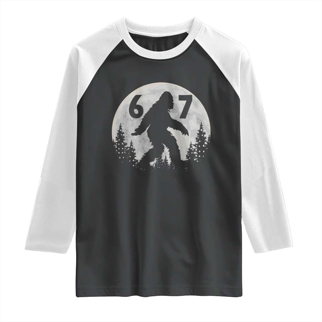 Funny Bigfoot 67 Night Stroll Moon Sasquatch Raglan Shirt - Wonder Print Shop