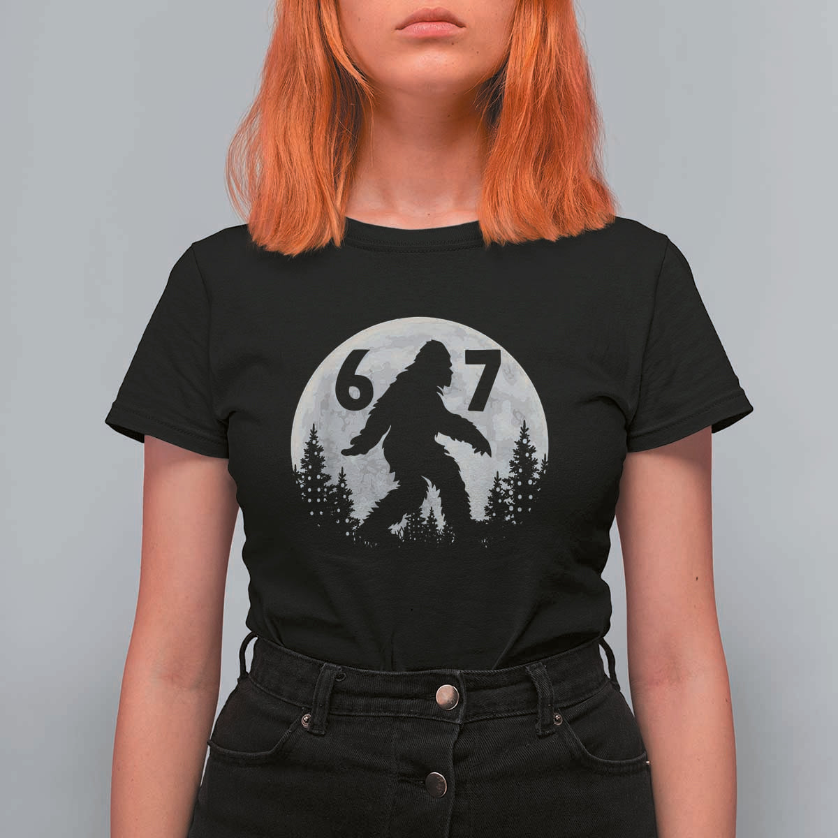 Funny Bigfoot 67 Night Stroll Moon Sasquatch T Shirt For Women - Wonder Print Shop