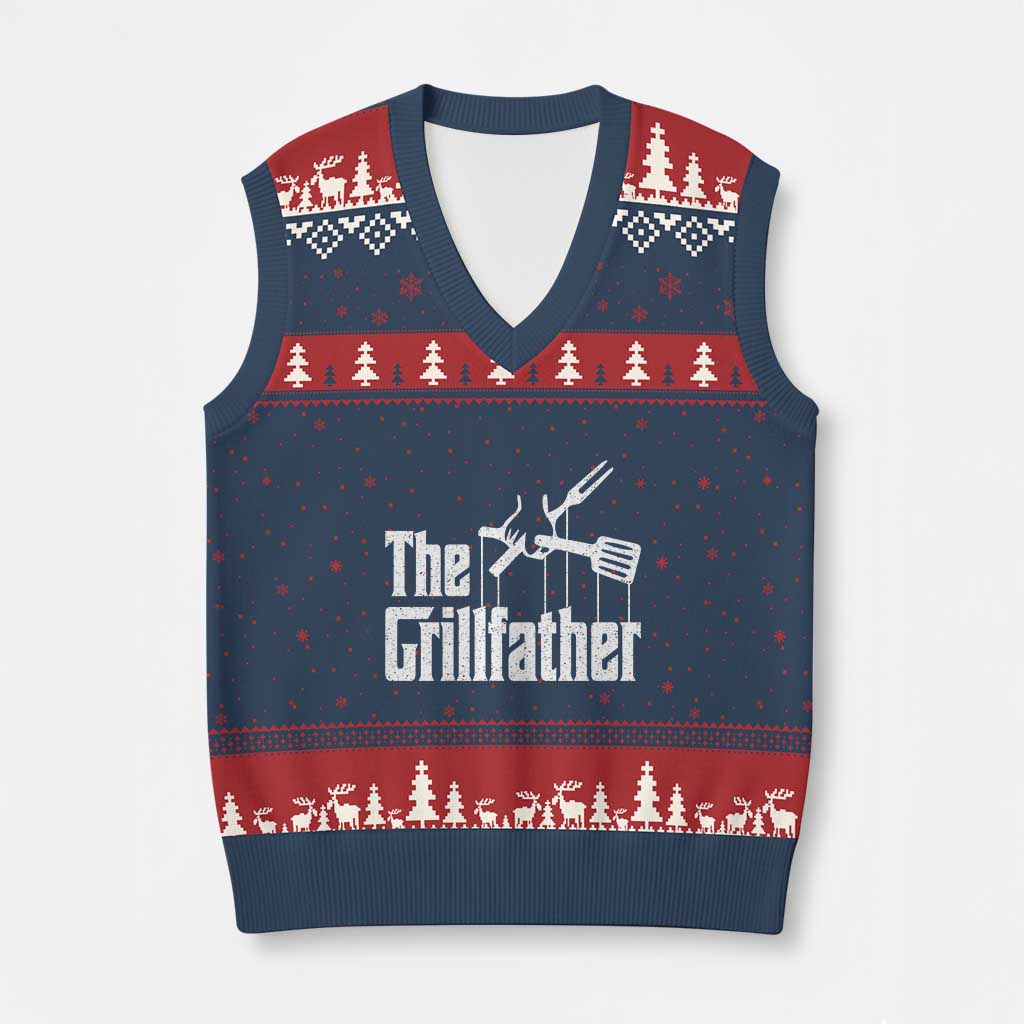 Funny BBQ Grilling V-Neck Knit Sweater Vest The Grillfather Vintage Father's Day - Wonder Print Shop