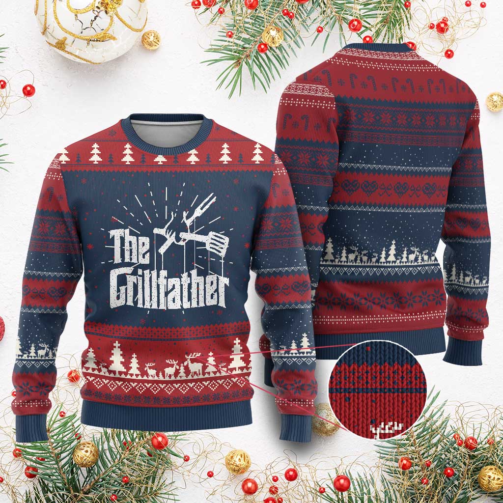 Funny BBQ Grilling Ugly Christmas Sweater The Grillfather Vintage Father's Day