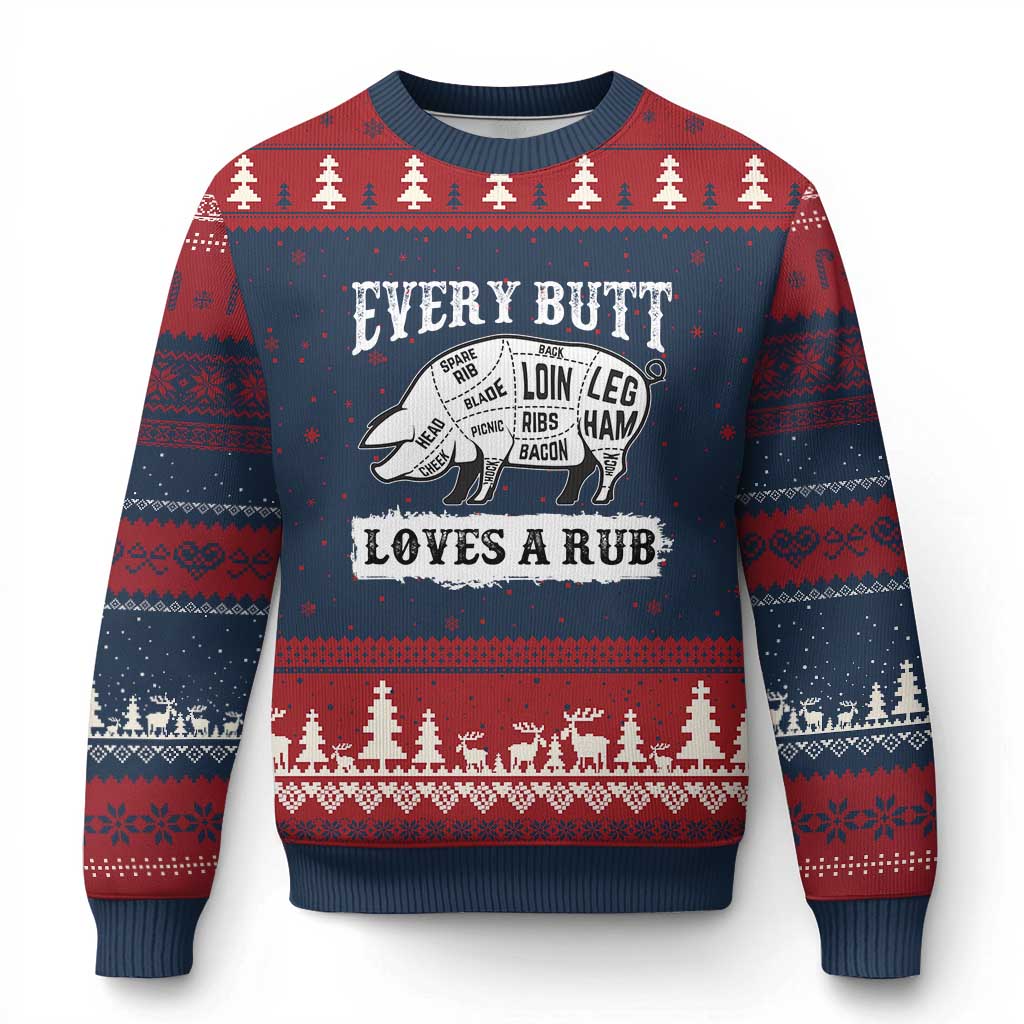 Funny BBQ Grilling Every Butt Loves A Rub Ugly Christmas Sweater Barbecue Grill Father's Day - Wonder Print Shop