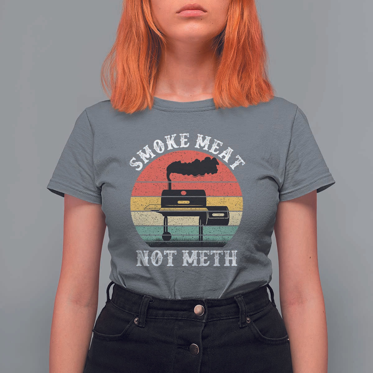 Funny Smoke Meat Not Meth T Shirt For Women Retro Vintage Grilling BBQ - Wonder Print Shop
