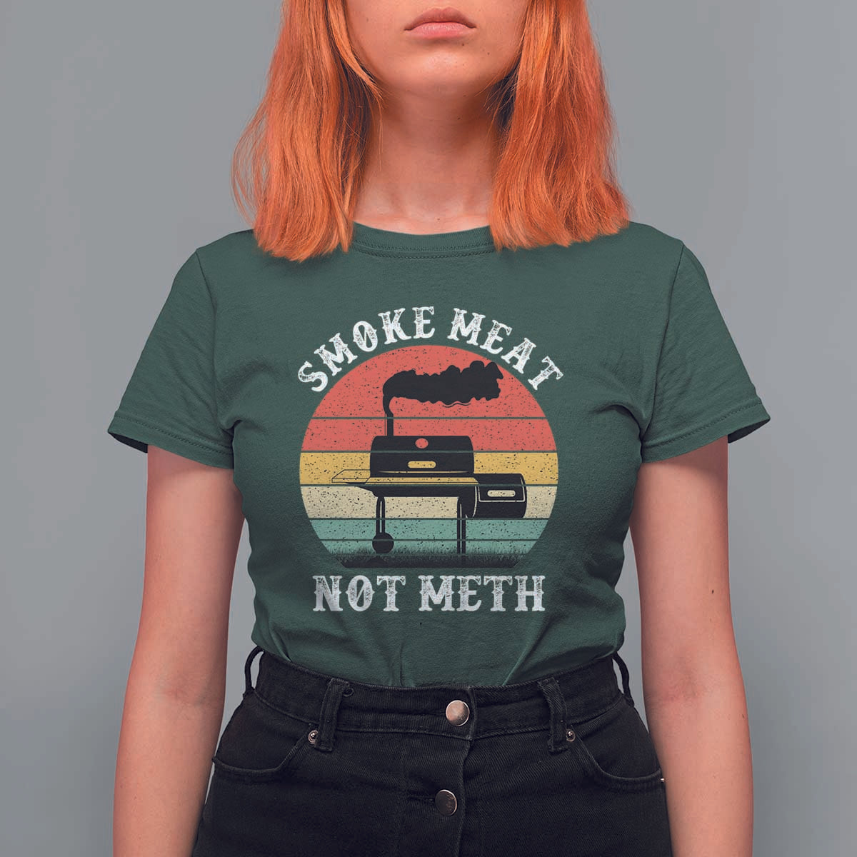 Funny Smoke Meat Not Meth T Shirt For Women Retro Vintage Grilling BBQ - Wonder Print Shop