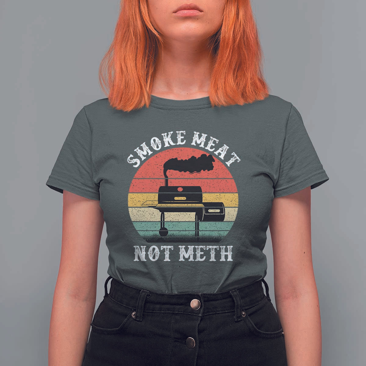Funny Smoke Meat Not Meth T Shirt For Women Retro Vintage Grilling BBQ - Wonder Print Shop