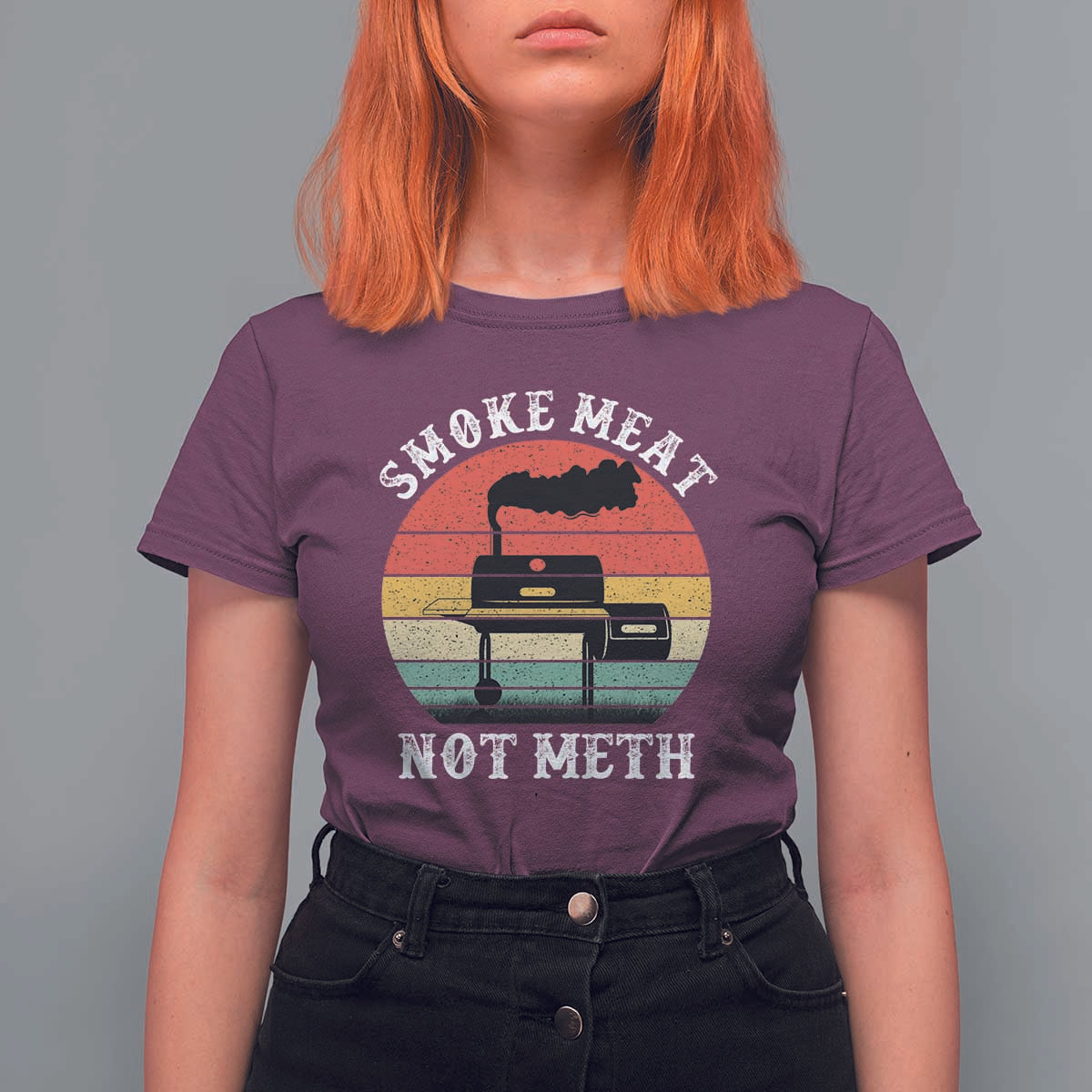 Funny Smoke Meat Not Meth T Shirt For Women Retro Vintage Grilling BBQ - Wonder Print Shop