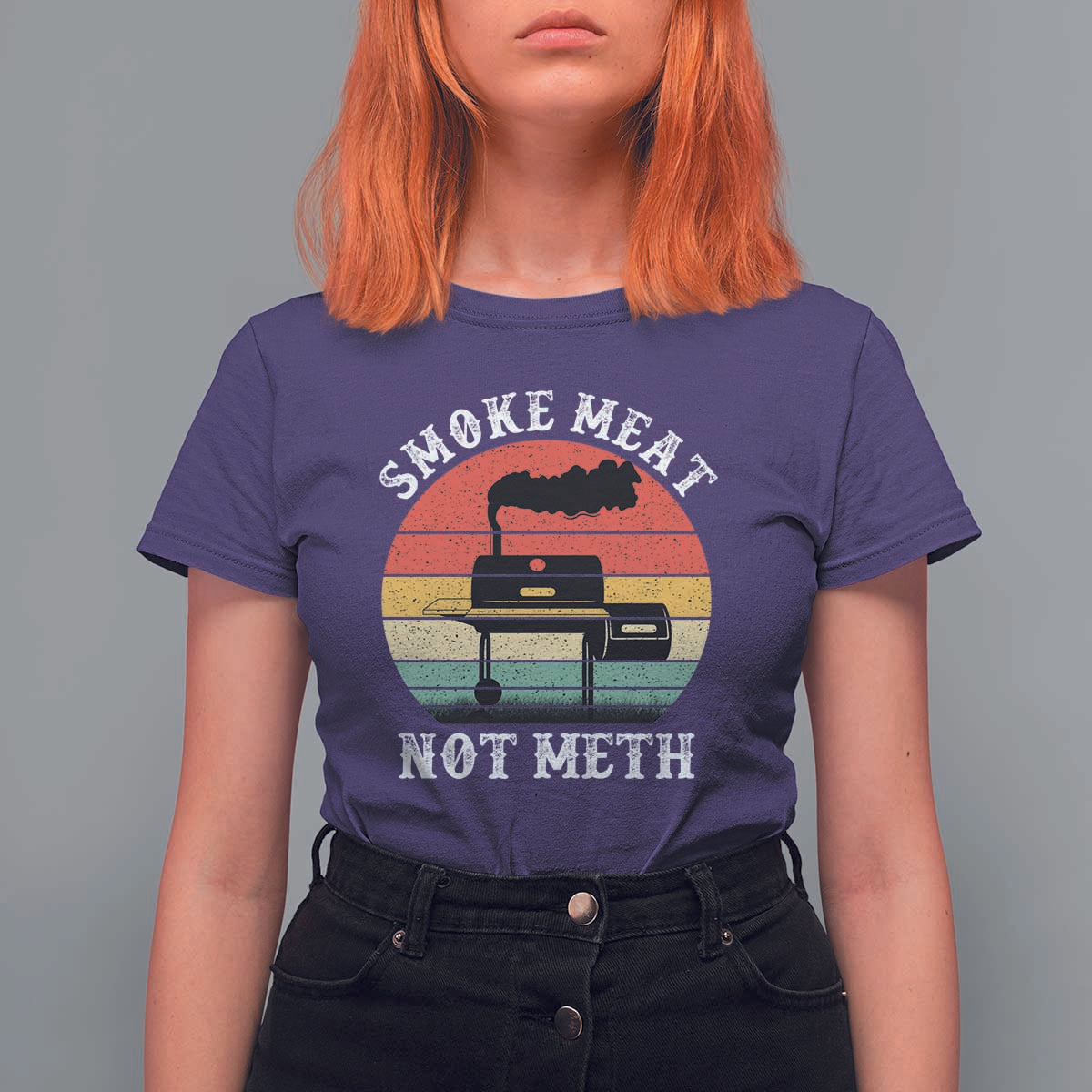 Funny Smoke Meat Not Meth T Shirt For Women Retro Vintage Grilling BBQ - Wonder Print Shop