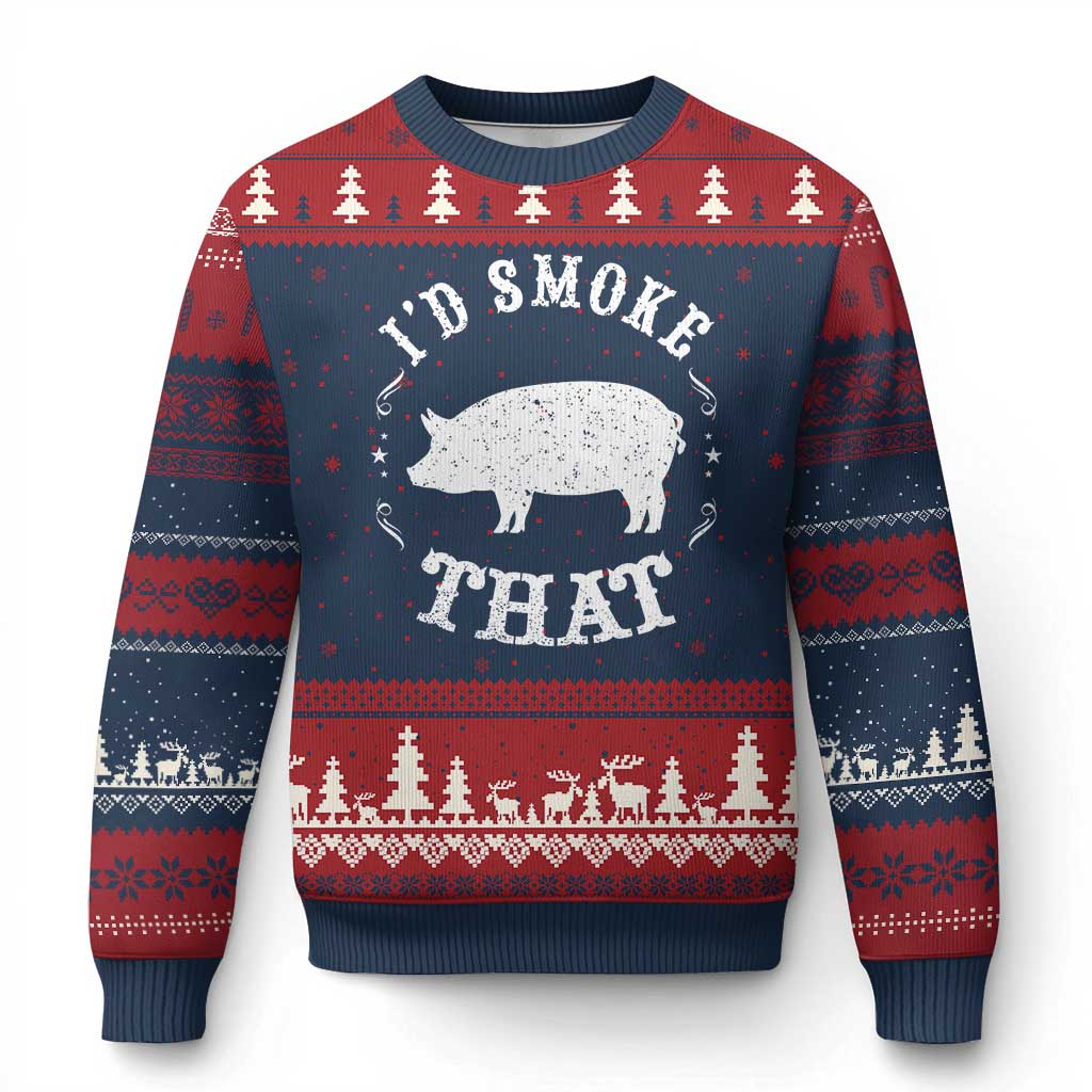 Funny BBQ Grilling I'd Smoke That Ugly Christmas Sweater Barbecue Grill Father's Day - Wonder Print Shop