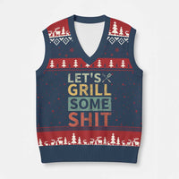 Funny BBQ Grilling Let's Grill Some Shit V-Neck Knit Sweater Vest Retro Vintage Barbecue Father's Day - Wonder Print Shop