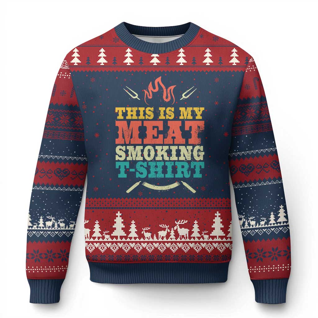 Funny Grilling BBQ Ugly Christmas Sweater This Is My Meat Smoking Shirt Retro Fork Father's Day - Wonder Print Shop