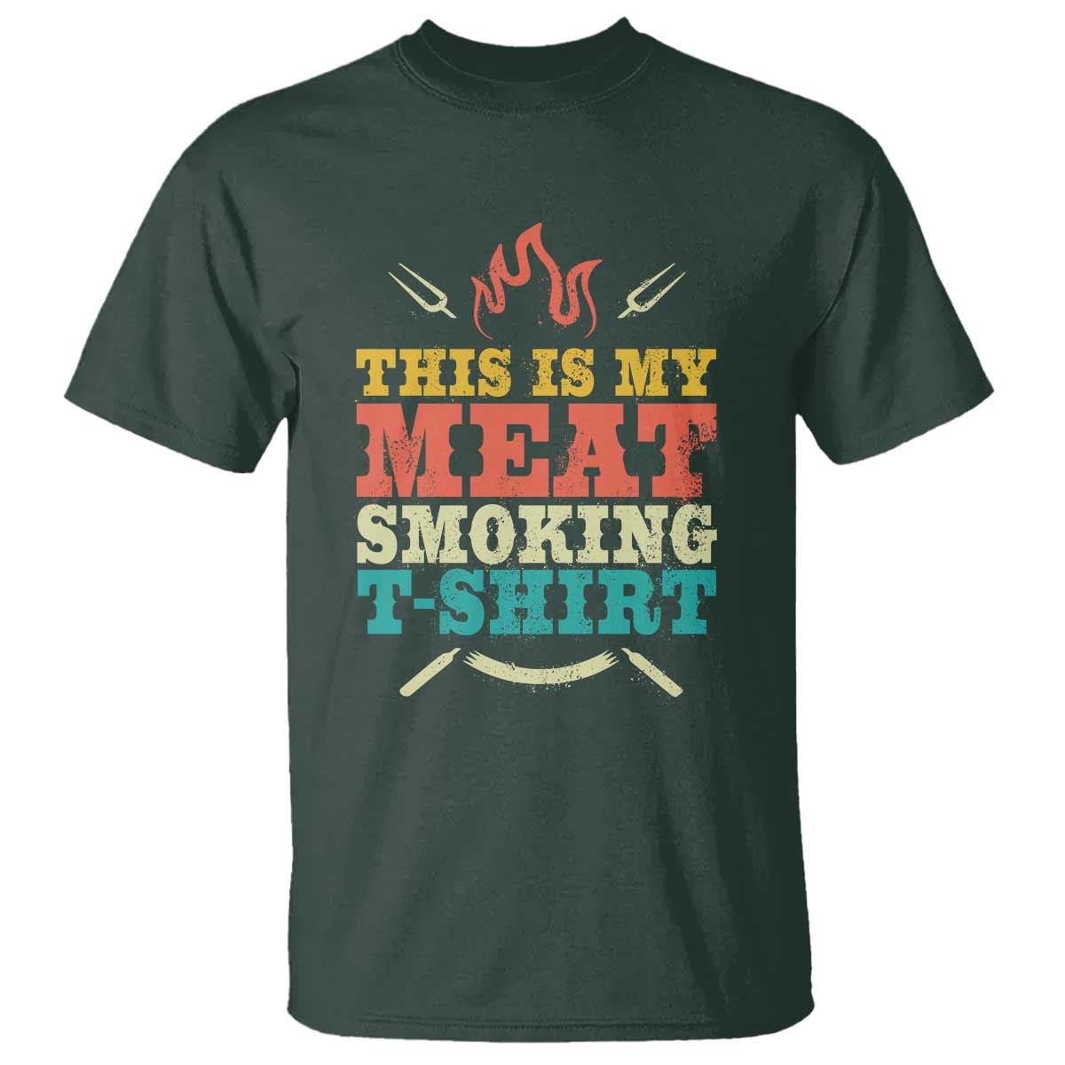 Funny Grilling BBQ T Shirt This Is My Meat Smoking Shirt Retro Fork Father's Day - Wonder Print Shop
