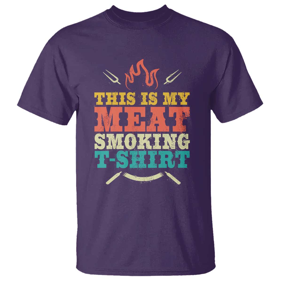 Funny Grilling BBQ T Shirt This Is My Meat Smoking Shirt Retro Fork Father's Day - Wonder Print Shop