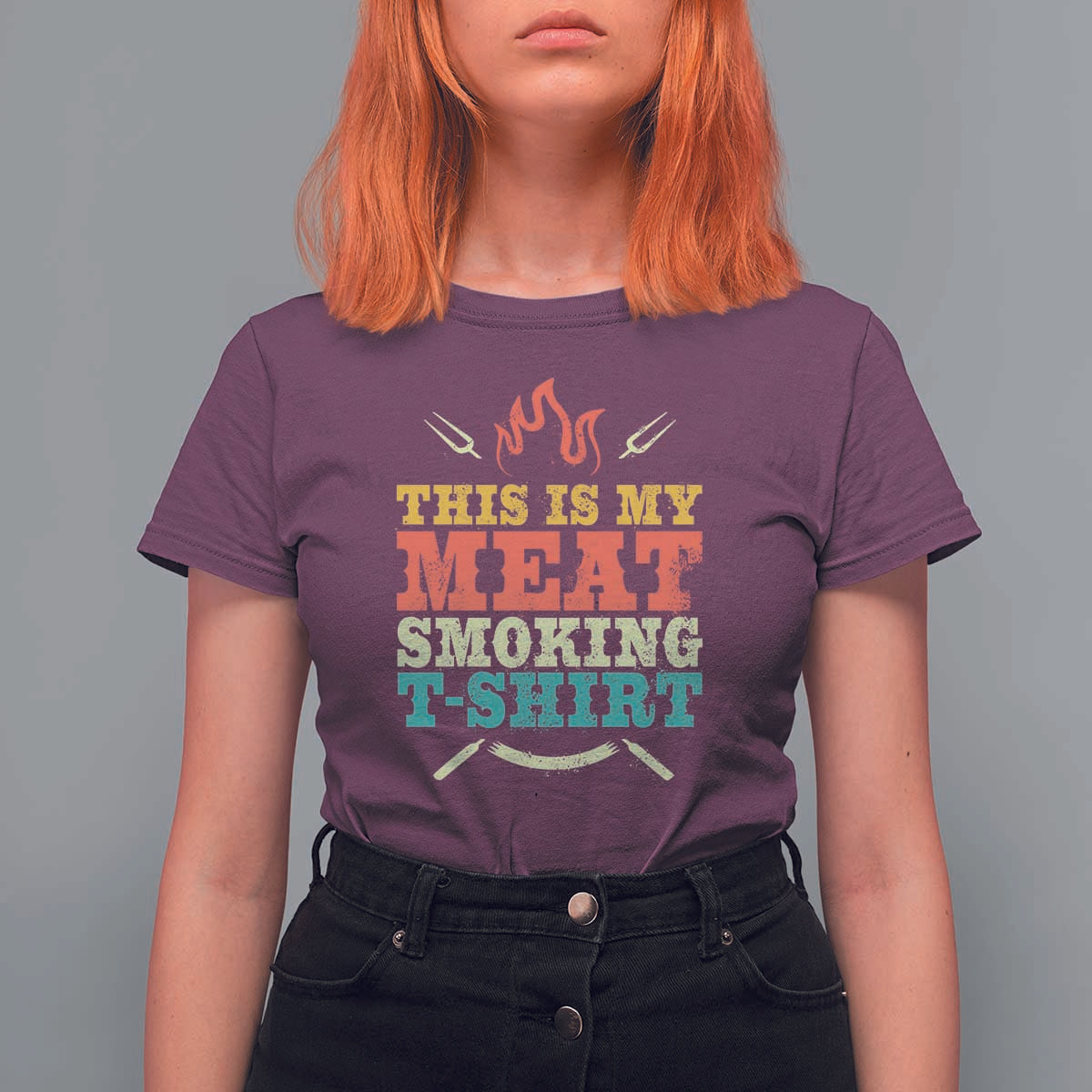 Funny Grilling BBQ T Shirt For Women This Is My Meat Smoking Shirt Retro Fork Father's Day - Wonder Print Shop