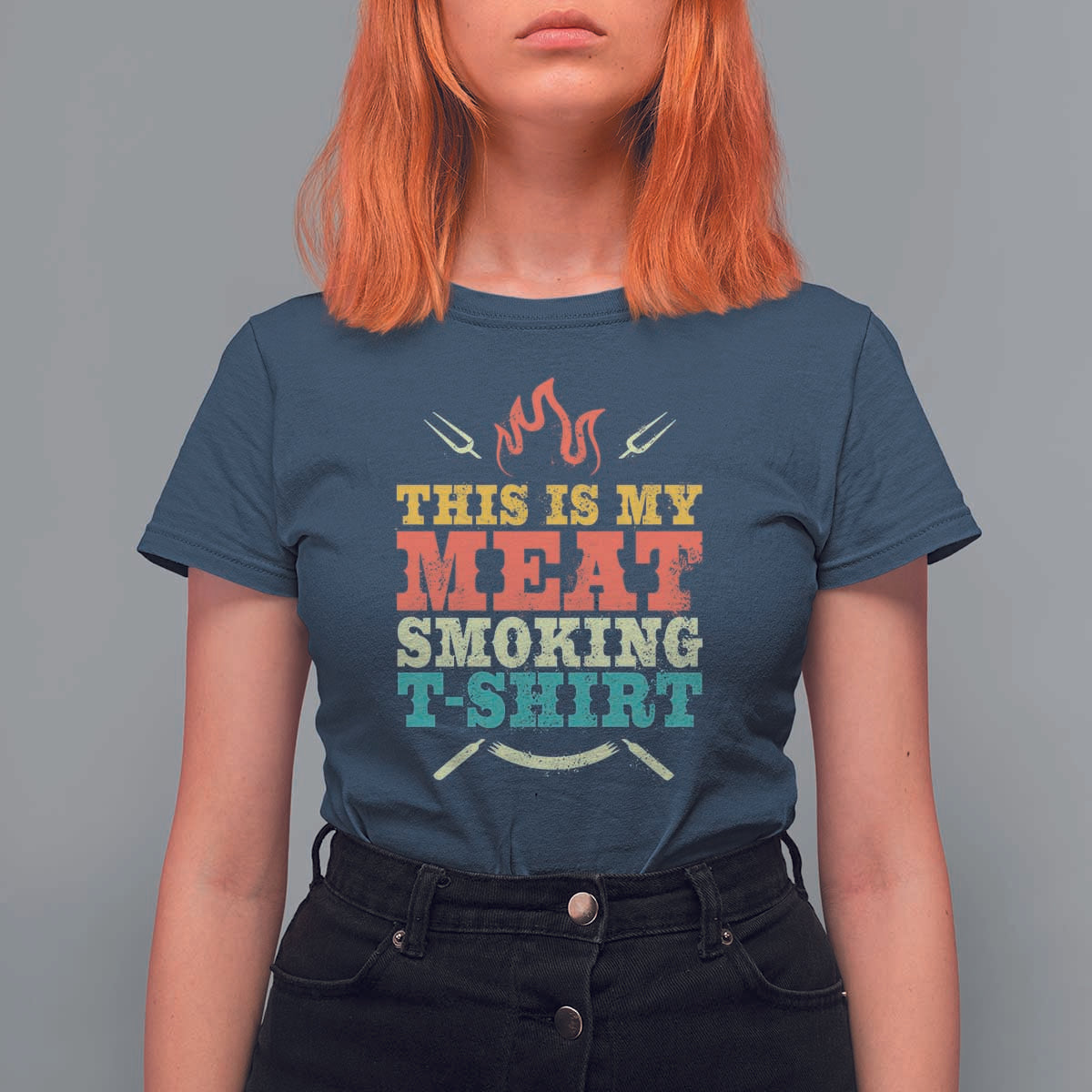 Funny Grilling BBQ T Shirt For Women This Is My Meat Smoking Shirt Retro Fork Father's Day - Wonder Print Shop