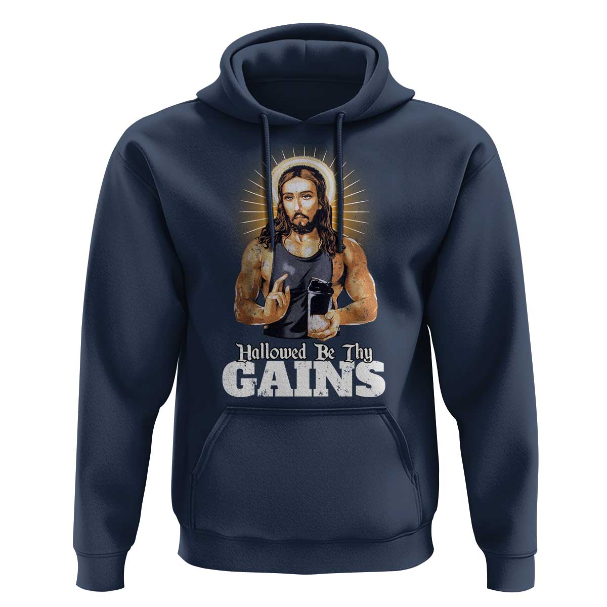 Funny Jesus Gym Workout Hallowed Be Thy Gains Hoodie Muscle Jesus Weightlifting