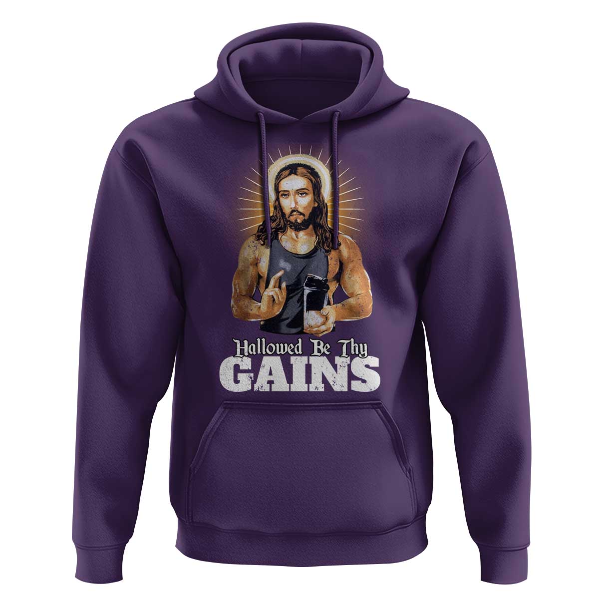 Funny Jesus Gym Workout Hallowed Be Thy Gains Hoodie Muscle Jesus Weightlifting