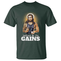Funny Jesus Gym Workout Hallowed Be Thy Gains T Shirt Muscle Jesus Weightlifting - Wonder Print Shop
