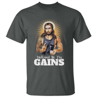 Funny Jesus Gym Workout Hallowed Be Thy Gains T Shirt Muscle Jesus Weightlifting - Wonder Print Shop