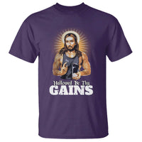 Funny Jesus Gym Workout Hallowed Be Thy Gains T Shirt Muscle Jesus Weightlifting - Wonder Print Shop