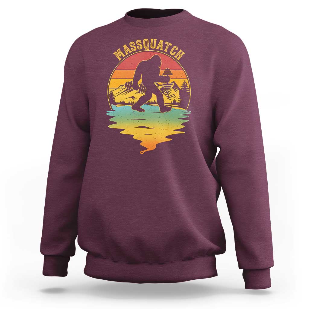 Funny Bigfoot Massquatch Sweatshirt Retro Workout Gym Weightlifter Sasquatch