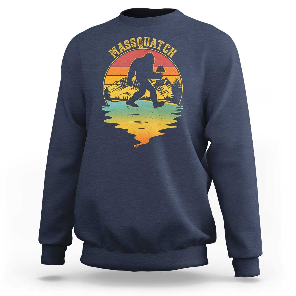 Funny Bigfoot Massquatch Sweatshirt Retro Workout Gym Weightlifter Sasquatch
