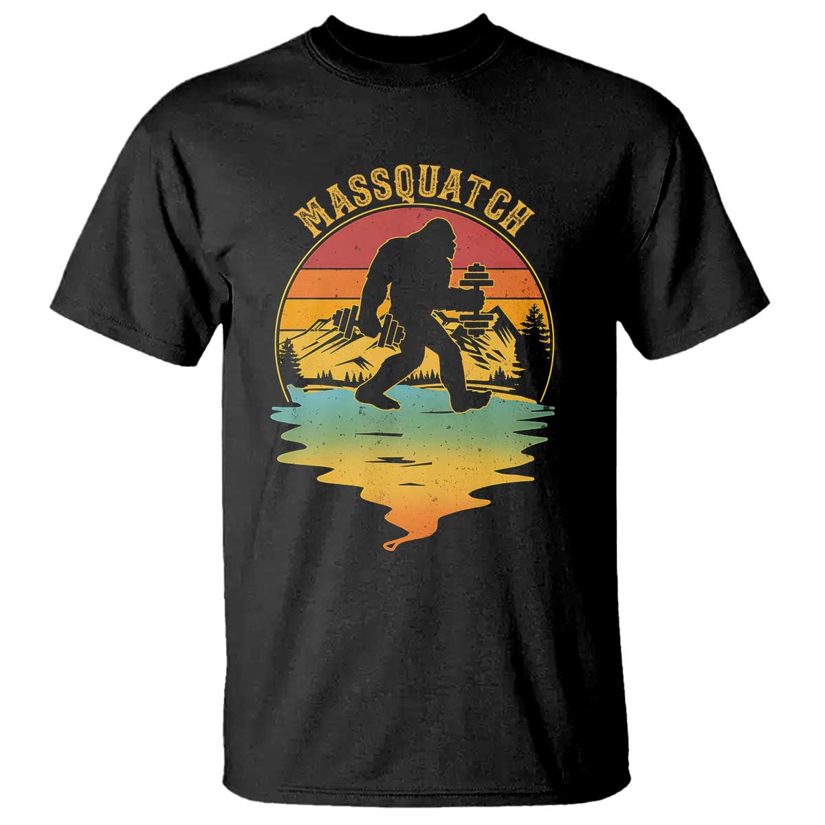 Funny Bigfoot Massquatch T Shirt Retro Workout Gym Weightlifter Sasquatch
