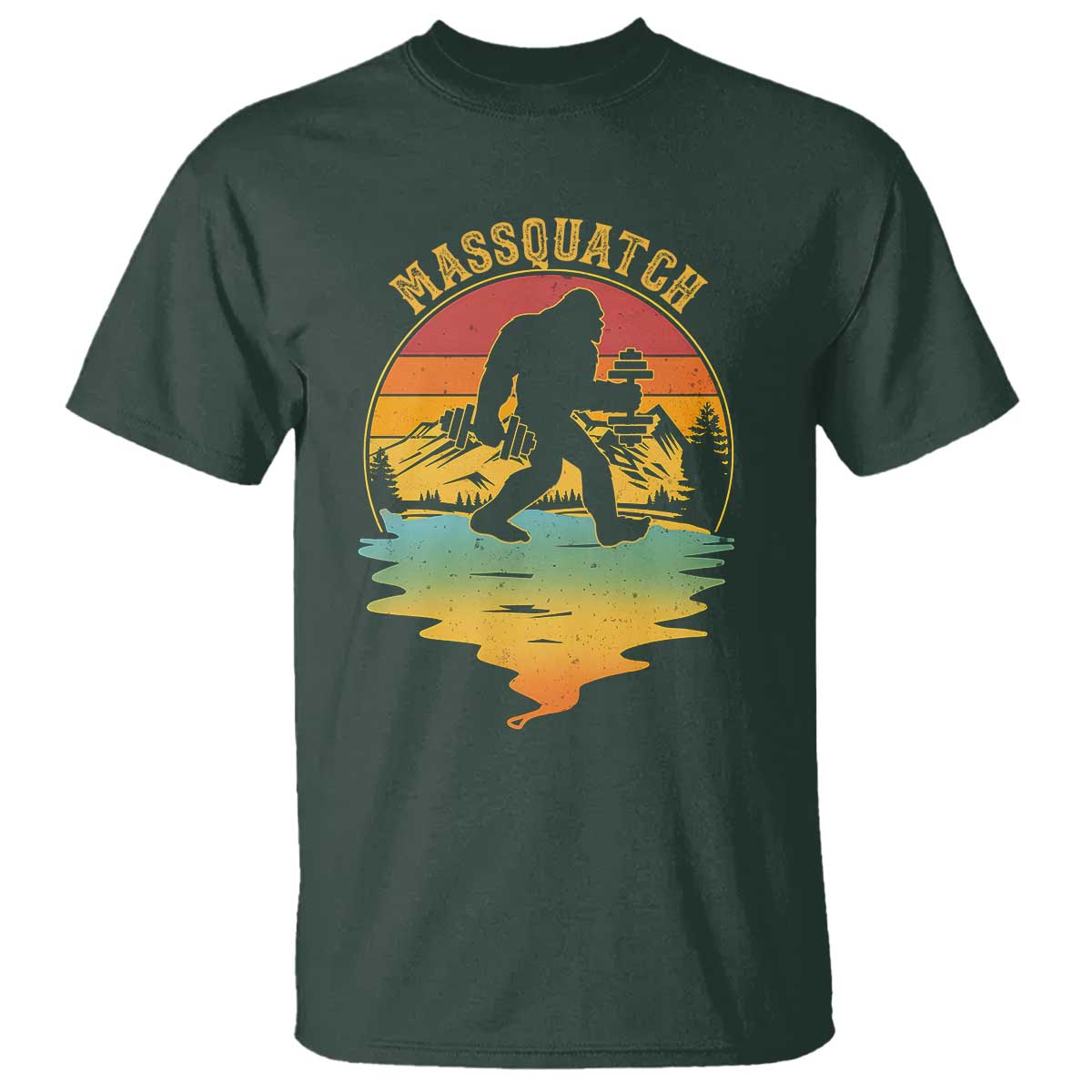 Funny Bigfoot Massquatch T Shirt Retro Workout Gym Weightlifter Sasquatch