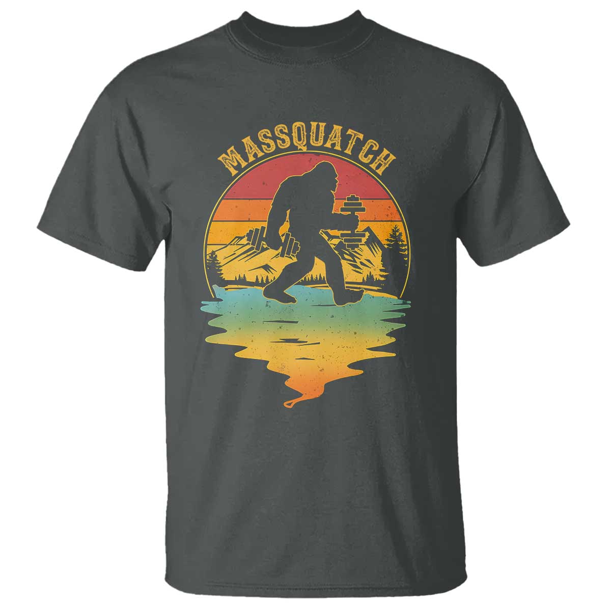 Funny Bigfoot Massquatch T Shirt Retro Workout Gym Weightlifter Sasquatch