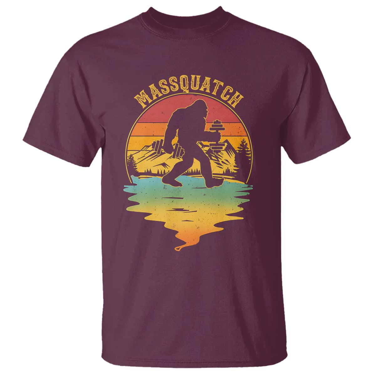 Funny Bigfoot Massquatch T Shirt Retro Workout Gym Weightlifter Sasquatch