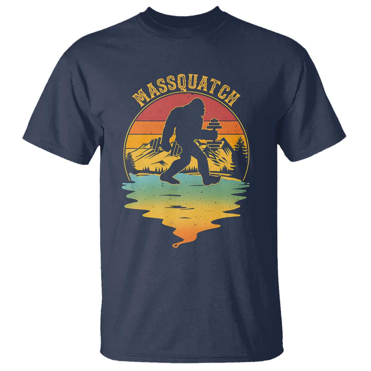 Funny Bigfoot Massquatch T Shirt Retro Workout Gym Weightlifter Sasquatch